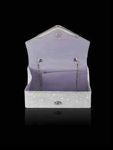 时尚闪亮的女士手提包晚宴包，优雅的派对金属翻盖手拿包单肩包，搭配闪闪发光的水钻首饰三件套，闪亮的水钻项链、耳环、手链，适合派对、舞会、聚会、晚宴 - 銀色 - 查看 6