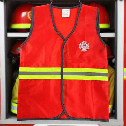 1pc Kids Firefighter Role Play Costume Toy, Dress Up Playset For Boys And Girls, Occupational Experience, Parent-Child Interaction, Halloween & Christmas Gift