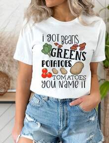 Beans, Greens, Potatoes  Funny Vegan Shirt Unisex Short Sleeve Tee Gift For Vegan Womens Shirt Vegetarian Gift  Powered By Potatoes - 白色 - 查看 1