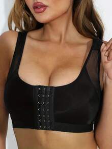 Sujetadores deportivos con hebilla delantera, sujetador de lencería y ropa interior para mujer con malla transpirable cruzada en la espalda - Negro - Ver 6