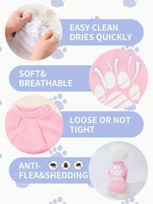 LUCKIE LABO 1pc Minimalist Cute Paw Print & Slogan Pattern Polyester Hoodie Sweatshirt, Flea Resistant, Shed Reducing, Warm & Breathable, Suitable For Indoor & Outdoor Cats & Dogs - Pink - View 9