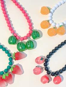 1pc Pineapple, Strawberry, Apple Beaded Pendant Colorful Necklace, Fashionable Necklace Accessory, Holiday Gift