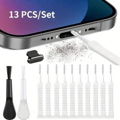 Phone Speaker Cleaning Kit - 13 PCs Phone Charger Port Cleaner Kit, Cell Phone Port Cleaning Brush, Reusable Phone Cleaning Brush, Speaker Cleaning Tool, Charging Port Cleaning Kit For Phone