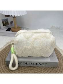 Honey Style Plush Makeup Bag Set - Hand Washable, Non-Polyester Cosmetic Pouch With Soft Lining Multifunctional Travel Organizer For Light Beige Care Products Lipstick Sanitary Items Blue Zipper Design Cute Pink Rose Red, Cute Makeup Pouch, Makeup Organizers And Storage, Makeup Bag For School, Monogrammed Makeup Bag, Makeup Kit Bag, School Essentials, Beauty Lovers, Students Organizer - Multicolor - View 6