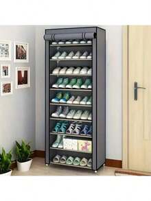 Zapatero multicapa | Funda no tejida | Capacidad para 27-35 pares | Fácil de montar, portátil y duradero | Estructura de metal | Diseño compacto para recibidor, dormitorio y sala de estar | Ideal para calzado deportivo, tacones altos, botas y zapatero. - Gris-10 capas - Ver 9
