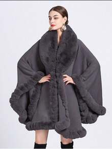 1pc Women Shawl Faux Cashmere Fluffy Thick & Wide Knitted Soft Fluffy Collar Warm Windproof Sunscreen Elegant Classy Poncho Soft Cape, Suitable For Daily, Party, Festival, Banquet Outfits, Plus Size - 1 Beige - View 5