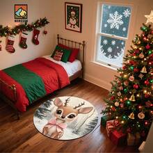 1pc Christmas Red Bathroom Anti-Slip Mat, Flannel Material, Round Floor Mat, Plush Decoration, Suitable For Bathrooms, Doors, Kitchens, Living Rooms And Other Occasions, Machine Washable, Anti-Slip, Christmas Decoration, Can Be Given As A Gift - Multicolor - View 6