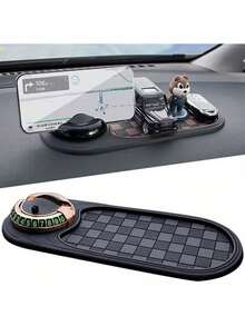 360° 可旋转汽车防滑垫，带手机支架和停车号码 - 防滑仪表盘收纳盒，用于钥匙、手机和导航，黑色设计，适用于汽车内饰，汽车手机支架，导航辅助，俏皮设计，坚固结构