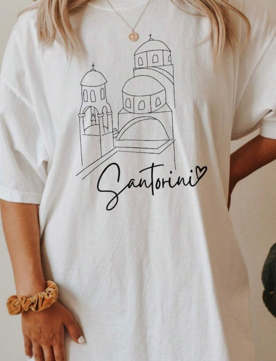 Santorini Shirt, Greece Travel T-Shirt, Santorini Gift Shirt, Santorini Trip Shirt, Santorini Trip Gift, Santorini Souvenir - 白色 - 查看 1