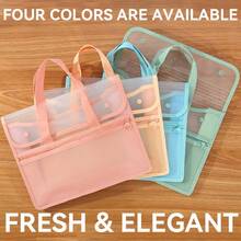 Large Capacity Student PP Twill Handbag, Portable Tote Bag With Mesh Double Layer Transparent School Supplies Bag