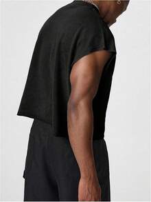 SQ-RomweMen's Dolman Sleeve Crop Vest Top T Shirts Crewneck Loose Pullover Tank Topsgraphic Tees Graphic Tee - 灰色和黑色 - 查看 7