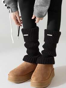 1 Pair Women's Cozy White Leg Warmers, Ribbed Knit Thermal Leg Warmers For Autumn/Winter - Multicolor - View 6