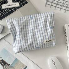 1 件格子蓝色刺绣花卉化妆包，女士口红收纳袋，化妆刷架旅行必备品，适合假期化妆包，化妆收纳旅行包，女士 - 彩色 - 查看 16