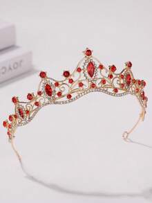 1件欧美风新娘公主3D皇冠水钻发箍，优雅奢华的生日发饰，皇冠，头饰，头饰，发饰花环，头饰，发藤，头饰，发圈，皇冠，婚礼，伴娘礼物，派对造型，发饰 - 紅色 - 查看 5