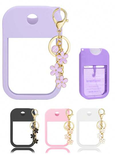 2pcs Touchland 1oz (30ml) Hand Sanitizer Spray Bottle Protective Case, 26 Flower & Letter Spray Bottle Marker, Silicone Anti-Drop Anti-Collision Protective Case With Keychain Design, Easy To Carry For Travel, Can Be Hung On Bags, Keys Or Children's Backpacks, Wear-Resistant, Waterproof, Reusable Protective Case For Touchland Hand Sanitizer Spray, Travel, Outdoor, Gifts, Halloween Gifts, Christmas Gifts