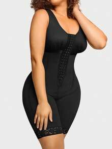 1pc Women's Colombian Shapewear Bodysuit - High Support Tummy Control, Butt Lift And Thigh Slimming, Zipper Closure, Mesh Details, Stretchy Nylon-Spandex Blend - Black - View 2