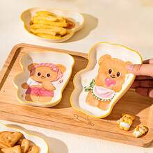 Cute Butter Bear Shaped Ceramic Dipping Sauce Dish, Appetizer Plate, Fruit Plate, Fries Plate, Snack Plate, Candy Dish, Cookie Plate, Trinket Dish, Suitable For Daily Use, Parties, Gifts - Multicolor - View 2
