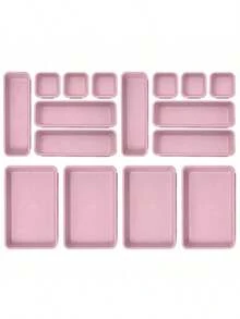 16 PCS Plastic Drawer Organizer Bins, Desk And Bathroom Drawer Organizer Trays, Vanity Storage Bins For Makeup, Jewelry, Utensils, Gadgets, Junk, Kitchen, Bedroom, Bathroom And Office Halloween Decorations Halloween Costumes Autumn Decor Festival Decor Back To School Dormitory Storage - Purple - View 9