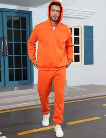 Sweat Suit For Men's Hoodies Quarter Zip 2 Piece Set Long Sleeve Casual Tracksuits Sweatsuit-2025 - trái cam - Xem 3