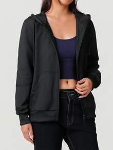 Áo khoác cardigan dệt kim màu trơn mới dành cho nữ, áo khoác thể thao ngoài trời có khóa kéo, kiểu dáng rộng rãi, ôm dáng, thích hợp cho mùa xuân và thu. - màu đen - Xem 3