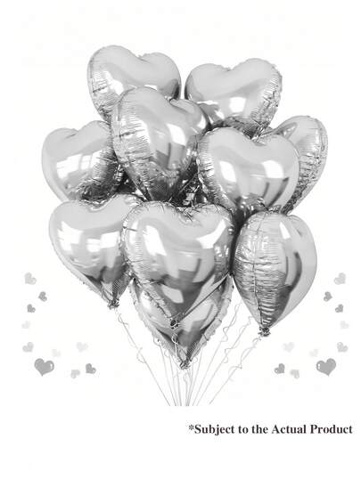 1/5/10pcs 18-Inch Silver Heart Shaped Foil Balloons, Suitable For Birthday Party, Wedding, Baby Shower, Valentine's Day And Mother's Day Decorations, Room Decor (Balloons Only, No Strings)