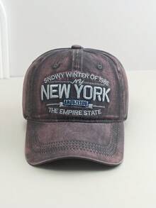 1pc Washed Embroidered Letter Baseball Cap, Vintage Dad Hat, Soft Crown Sun Hat