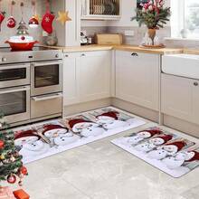 1/2 pièces Tapis de sol de Noël, tapis de sol de cuisine motif bonhomme de neige blanc de luxe avec chapeau rouge, convient pour la décoration de fête, la cuisine, la salle de bain, la chambre, la cuisine et la salle à manger, les décorations de Noël, l'aménagement festif du sol