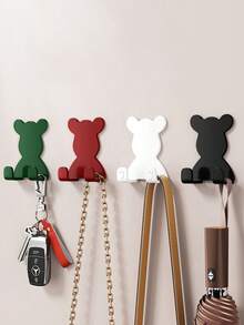 4 pièces/Porte-crochet mural en plastique en forme d'ours, sans perçage, portance élevée, crochet adhésif, support de rangement pour couteau de rasage. Double crochet, crochet adhésif sans perçage, crochet pour accrocher les vêtements dans la salle de bain derrière la porte.