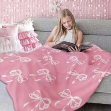 Soft Funny Throw Blanket  With Coquette Bow Flat Velvet Blanket Multipurpose Office Bedding Blanket PlushThin Quilt Holiday Gift4 Pink Fuzzy - Nhiều màu 8 - Xem 5