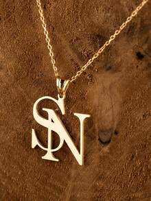 1pc Customizable Double Letter Necklace, With Two Custom Styles To Choose From, Personalized Couple Anniversary Birthday Gift, Elegant Design, Exquisite Craftsmanship, Touching Collection, Custom Engraved Female Jewelry, Stainless Steel Jewelry, Couple Necklace, Customizable Female Necklace, Is The Best Holiday Gift For Loved Ones Or Relatives And Friends On Halloween Or Christmas - Multicolor - View 9