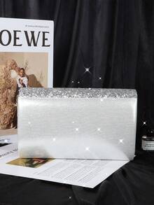 1 件闪亮亮片面料女士晚宴手拿包，配有金属装饰肩带，适合婚礼、庆典、夜总会、派对、生日礼物、情人节礼物