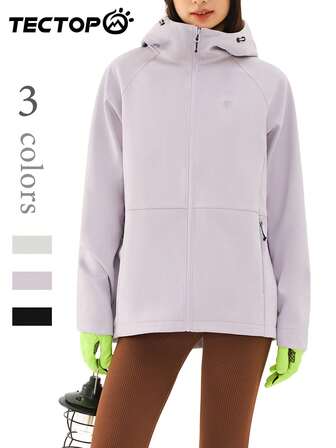 TECTOP Women's Autumn/Winter Hooded Fleece Jacket, Outdoor Hiking Skiing, Zipper Pockets, Soft Comfortable Fabric
