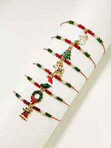 1/6/12 pezzi Set di braccialetti natalizi, set di gioielli con braccialetti intrecciati fatti a mano, regalo di Natale, elementi natalizi inclusi albero di Natale, fiocco di neve, Babbo Natale, braccialetti a più strati per donna, accessori pendenti per braccialetti, braccialetti con perline regolabili, braccialetti in stile Y2K, accessori gioiello da donna, braccialetti dell'amicizia, accessori dorati da donna, set di braccialetti abbinati - Stile 4 - Visualizzare 5