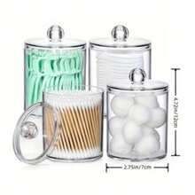 4 Packs Plastic Medicine Bottle Set For Bathroom Jar Storage Organization, Bathroom Swab Dispenser, Makeup Round Pads, Dental Floss Picks - Silver Lid