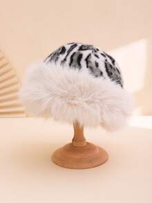 1 件女士拼色豹纹蓬松厚实保暖蒙古毛皮帽，时尚渔夫帽，适合冬季休闲、户外、通勤，冬季保暖 - 豹紋 - 查看 17