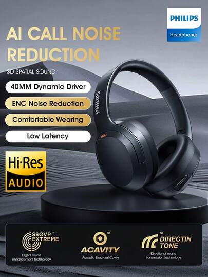  Philips Over-ear Bluetooth Headphones TAH2120，Sports-ready, Extra-long Battery Life, Foldable，Noise Cancellation, for PC Gaming Esports