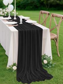 1 件黑色美人纱布桌旗桌布，DIY 纱布窗帘多用途面料，婚礼派对房间桌面装饰薄纱悬垂桌布，生日装饰，浪漫婚礼仪式装饰，桌旗 - 黑色 - 查看 2