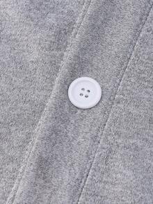 Youth V-Neck Versatile Fashion Gray Soft Button Long Sleeve Jacket, Suitable For Teen Boys, Spring And Autumn