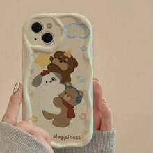 Funda de Teléfono de Carcasa Suave con Tres Osos Abrazados, Adecuada para iPhone15Promax/16/14/13/12/11/Xr/Xs/7/8, Patrón Crema - Colores mixtos - Ver 5