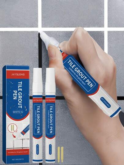 JAYSUING 1pc/2pcs/3pcs Grout Pen - White Tile Grout Marker Pen: Waterproof Tile Grout Paint And Sealing Pen, For Cleaning Floors And Bleaching, No Bleach Needed - With 2 Extra Pen Heads - White - Suitable For Tiles, Wood Boards, Sinks, Bathrooms, Tile Grout Renovation
