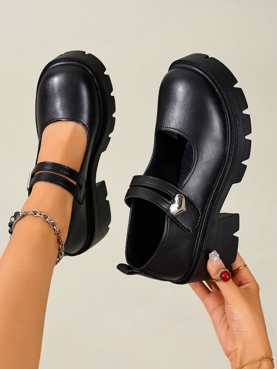 Foot Flair 女款（尺码偏小）玛丽珍厚底粗跟踝带 Y2K 哥特洛丽塔牛津鞋经典舒适校服正装鞋