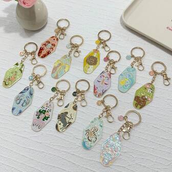 1 Set Of Twelve Zodiac Metal Enamel Keychain, Fashionable Backpack Decoration Pendant, Ideal Gift For Friends Bag Charms Car Accessories Teacher Sister Gift Ideas