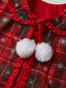 Kids Plaid Cape Adorable Ruffled Doll Collar Snowflake Pattern Cloak  Baby Shawl With Tie Closure - Orange - View 5