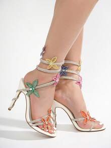Bitnari Rhinestone Ankle Wrap High Heels - 彩色 - 查看 3