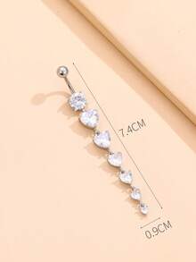 1入長心形AAA立方氧化鋯臍針，帶流蘇吊墜，肚臍穿刺首飾