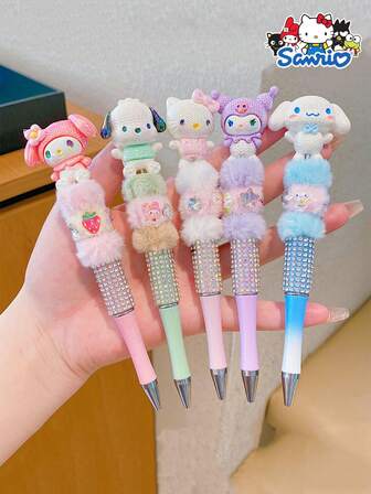  1 支装 Sanrio 毛绒水晶钻石旋转中性笔可爱女孩圆珠笔公主卡通女孩圆珠笔