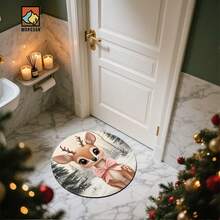 1pc Christmas Red Bathroom Anti-Slip Mat, Flannel Material, Round Floor Mat, Plush Decoration, Suitable For Bathrooms, Doors, Kitchens, Living Rooms And Other Occasions, Machine Washable, Anti-Slip, Christmas Decoration, Can Be Given As A Gift - Multicolor - View 8