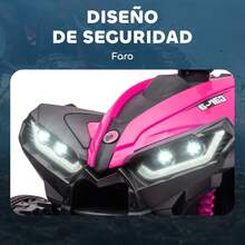 HOMCOM Quad Eléctrico para Niños 12V, Quad para Niños de 3-5 Años, con 2 Motores, Velocidad Ajustable 3-6km/h, Faros, Bocina, Música, USB, Avance y Retroceso - Rosa - Ver 4