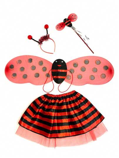 Set de 4 piezas Nuevo Llegada Disfraz de Abeja y Mariquita: Incluye Alas, Diadema, Varita de Hada y Vestido de Tul. Adecuado para Varios Festivales, Fiestas y Espectáculos. Múltiples Estilos Disponibles.