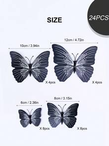 12/24 件条纹图案蝴蝶墙贴，3D 黑色蝴蝶贴花，适用于客厅、书房、派对装饰，手工制作，防水 PVC